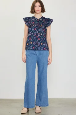 SKIES ARE BLUE Amelia Floral Print Ruffle Sleeve Top* Short Sleeve Tops