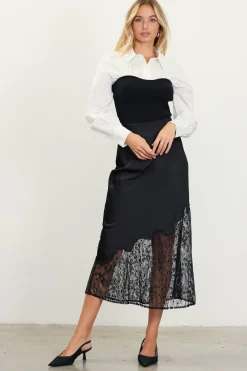 SKIES ARE BLUE Asymmetrical Lace Satin Skirt* Skirts