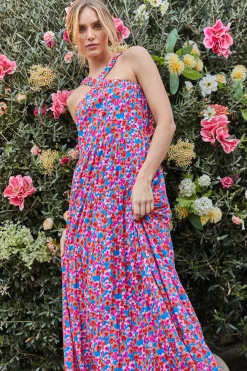 SKIES ARE BLUE Bohemian Floral Crossed Neck Maxi Dress* Maxi Dresses