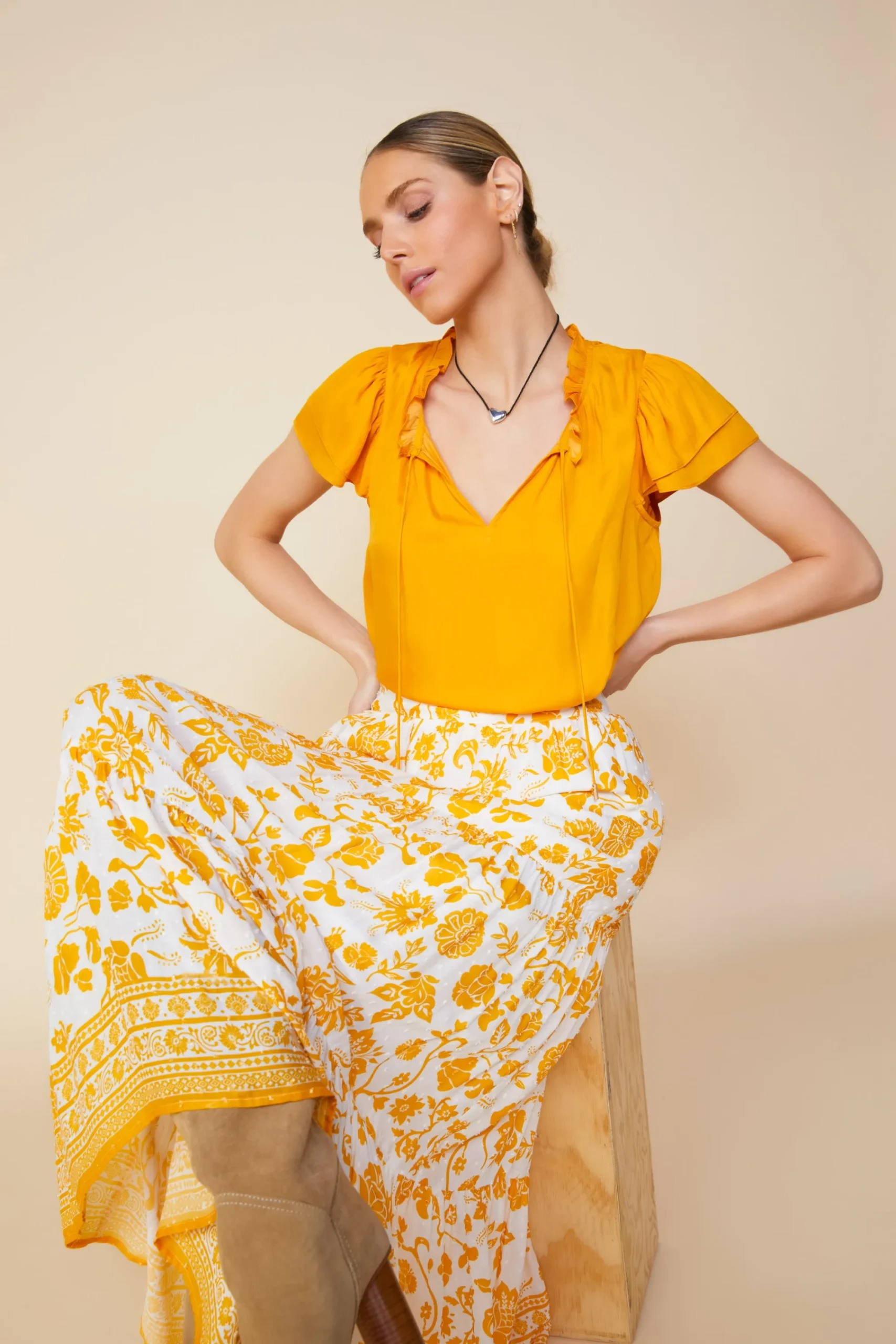 SKIES ARE BLUE Border Print Maxi Skirt* Skirts