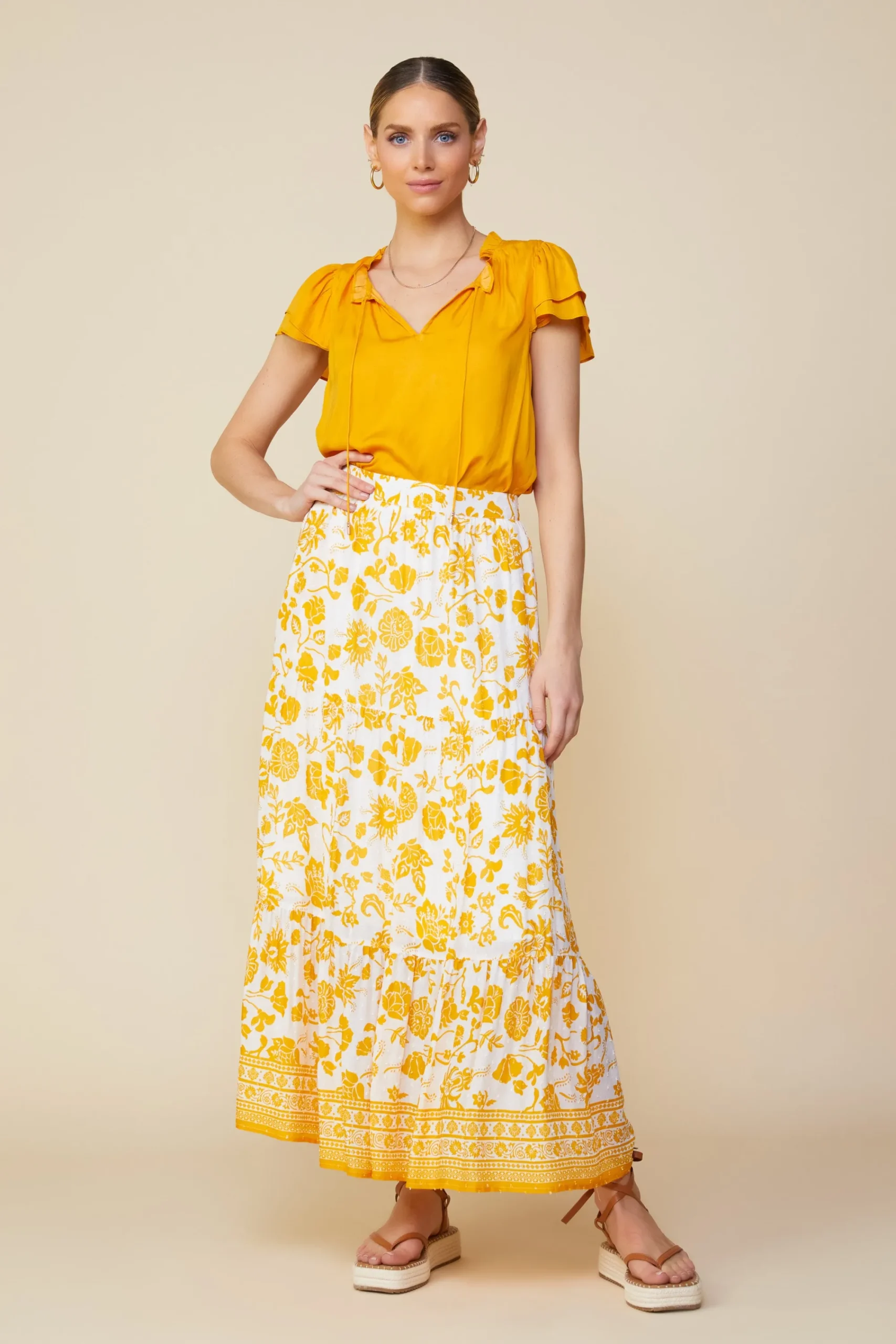 SKIES ARE BLUE Border Print Maxi Skirt* Skirts