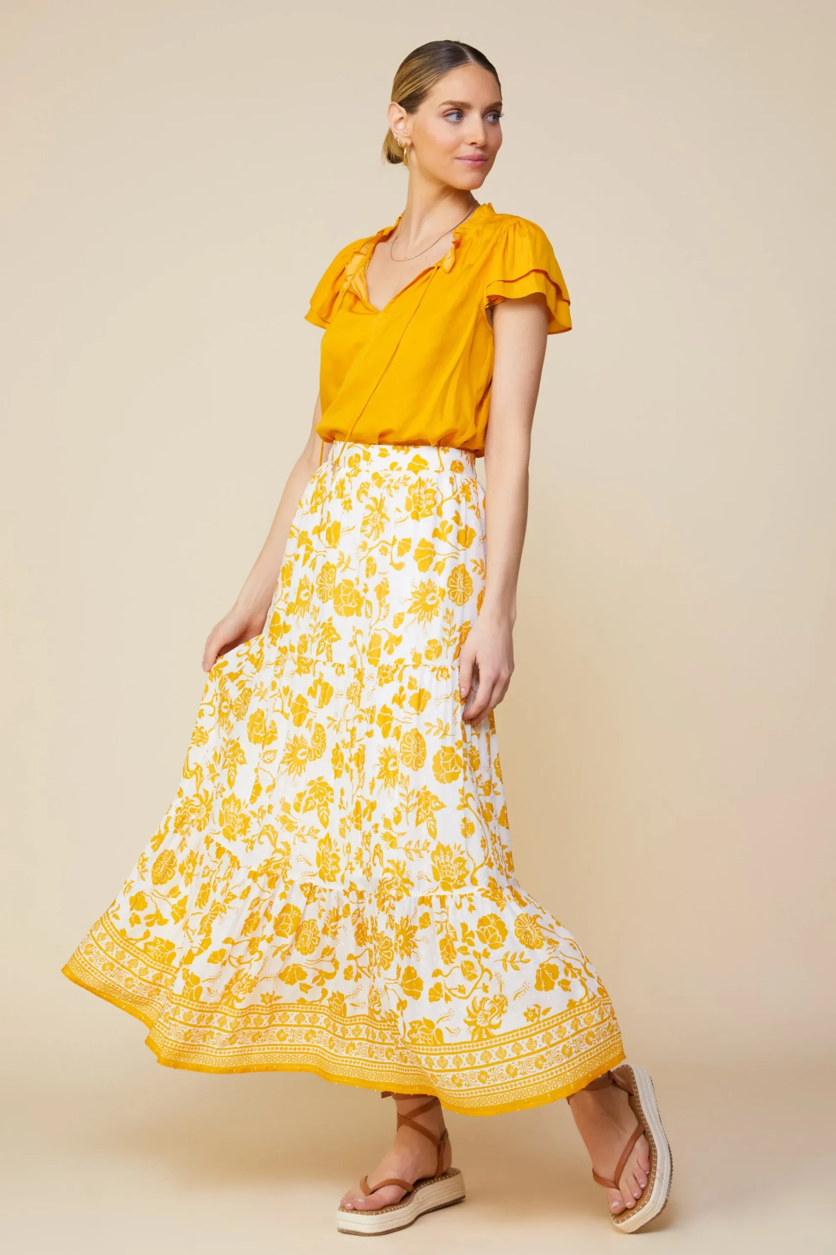 SKIES ARE BLUE Border Print Maxi Skirt* Skirts
