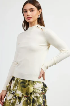 SKIES ARE BLUE Button Detail Mock Neck Sweater* Long Sleeve Tops|Sweaters