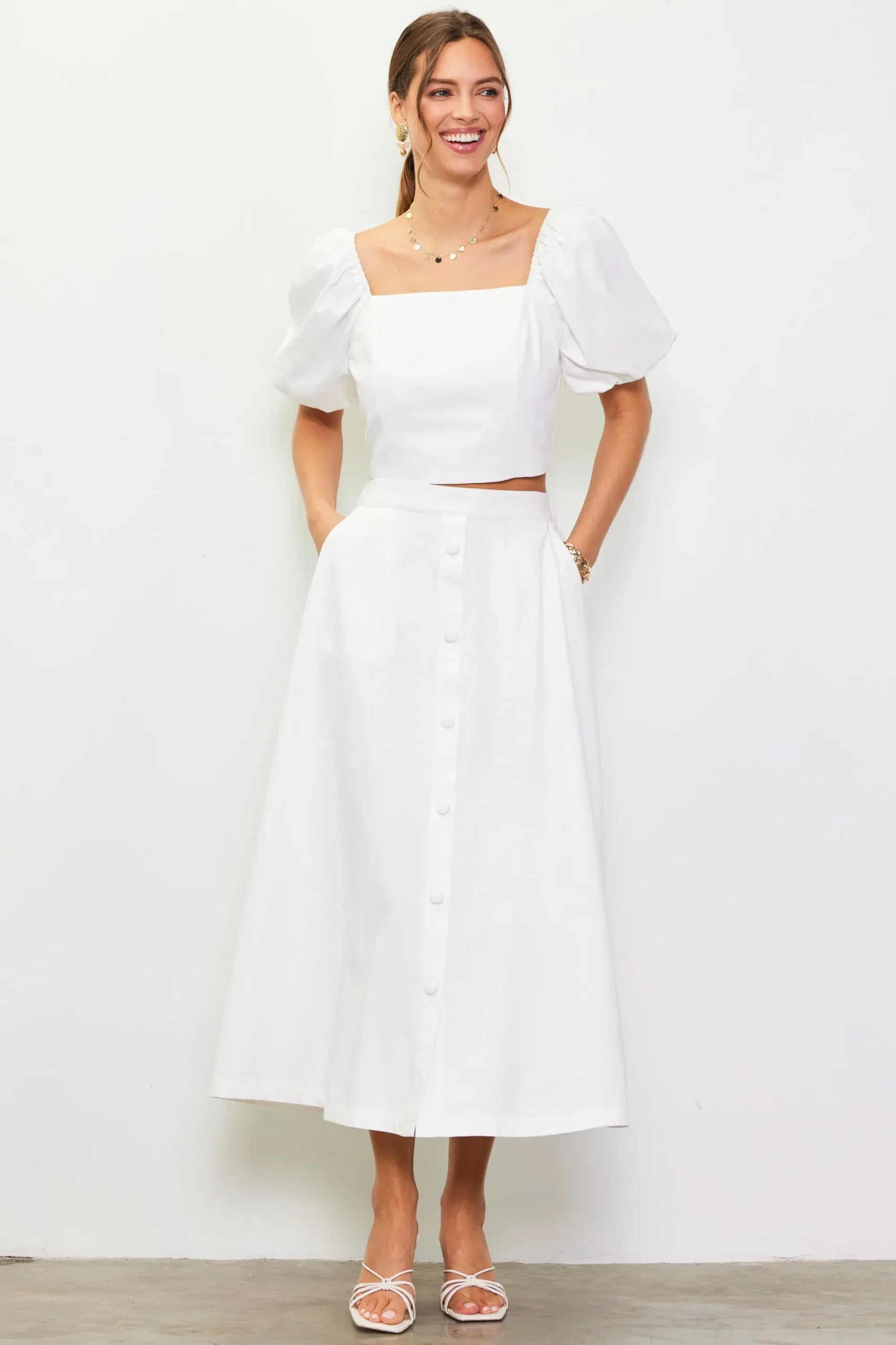 SKIES ARE BLUE Button Down Maxi Skirt* Skirts