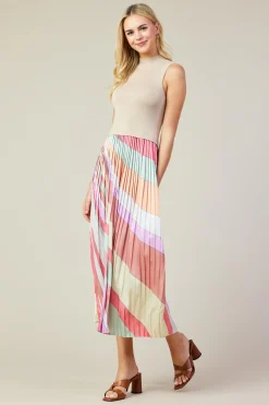 SKIES ARE BLUE Carmine Print Mixed Media Pleated Midi Dress* Midi Dresses