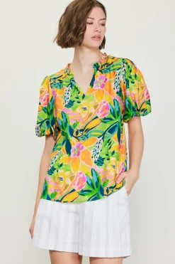 SKIES ARE BLUE Celine Floral Print Bubble Sleeve Top* Short Sleeve Tops