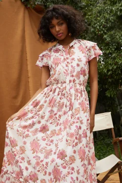 SKIES ARE BLUE Ceres Floral Print Tie Neck Midi Dress* Midi Dresses