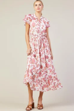 SKIES ARE BLUE Ceres Floral Print Tie Neck Midi Dress* Midi Dresses