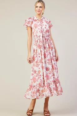 SKIES ARE BLUE Ceres Floral Print Tie Neck Midi Dress* Midi Dresses
