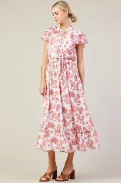 SKIES ARE BLUE Ceres Floral Print Tie Neck Midi Dress* Midi Dresses