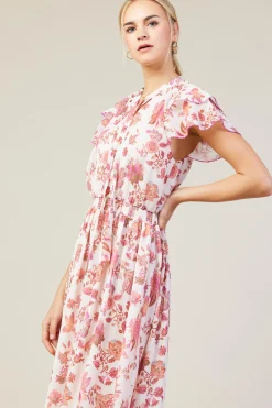SKIES ARE BLUE Ceres Floral Print Tie Neck Midi Dress* Midi Dresses