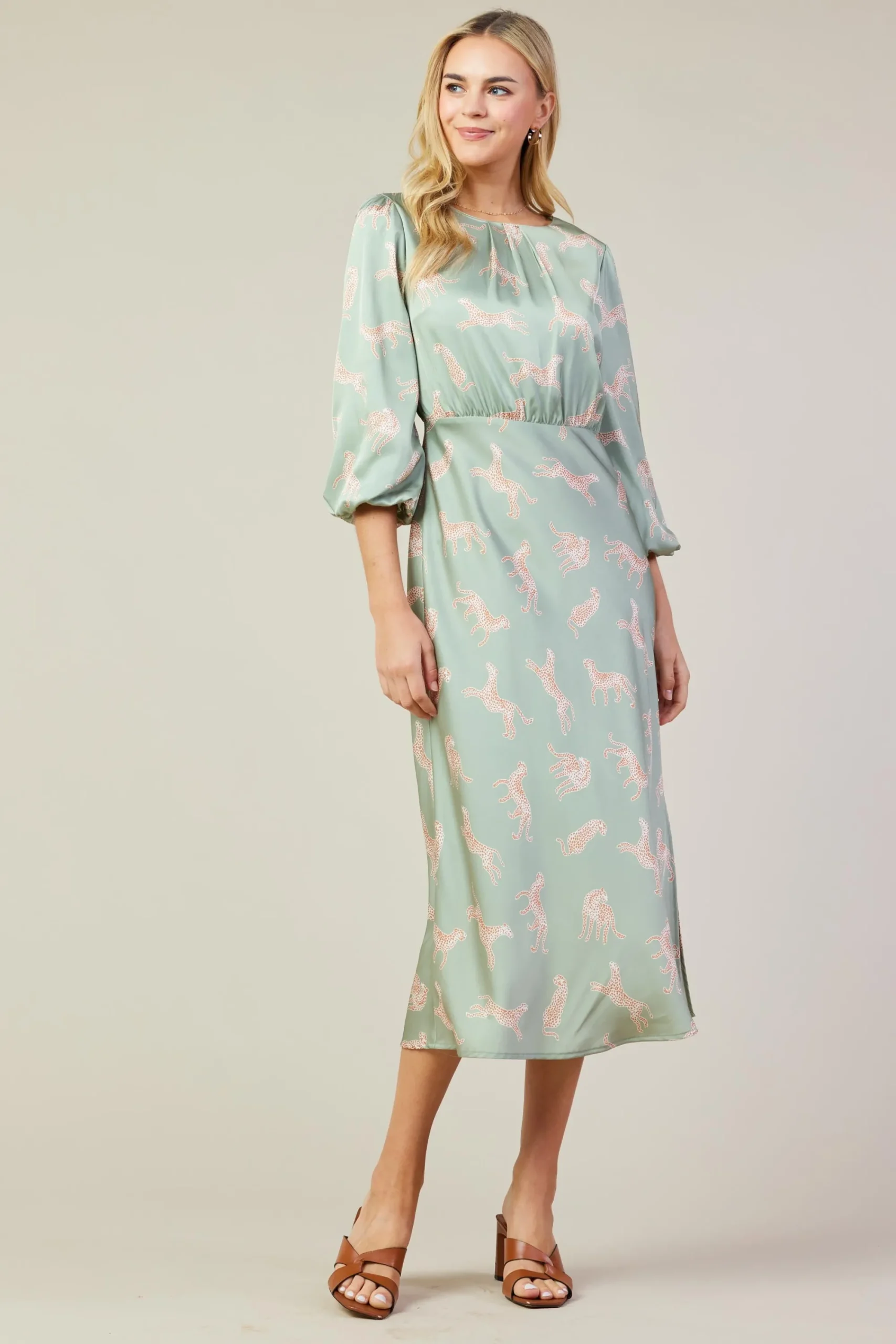 SKIES ARE BLUE Cheetah Print Midi Dress* Midi Dresses