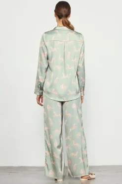 SKIES ARE BLUE Cheetah Print Satin Long Pants* Pants