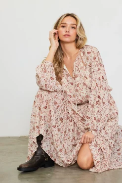 SKIES ARE BLUE Chiffon Print Split Midi Dress* Midi Dresses