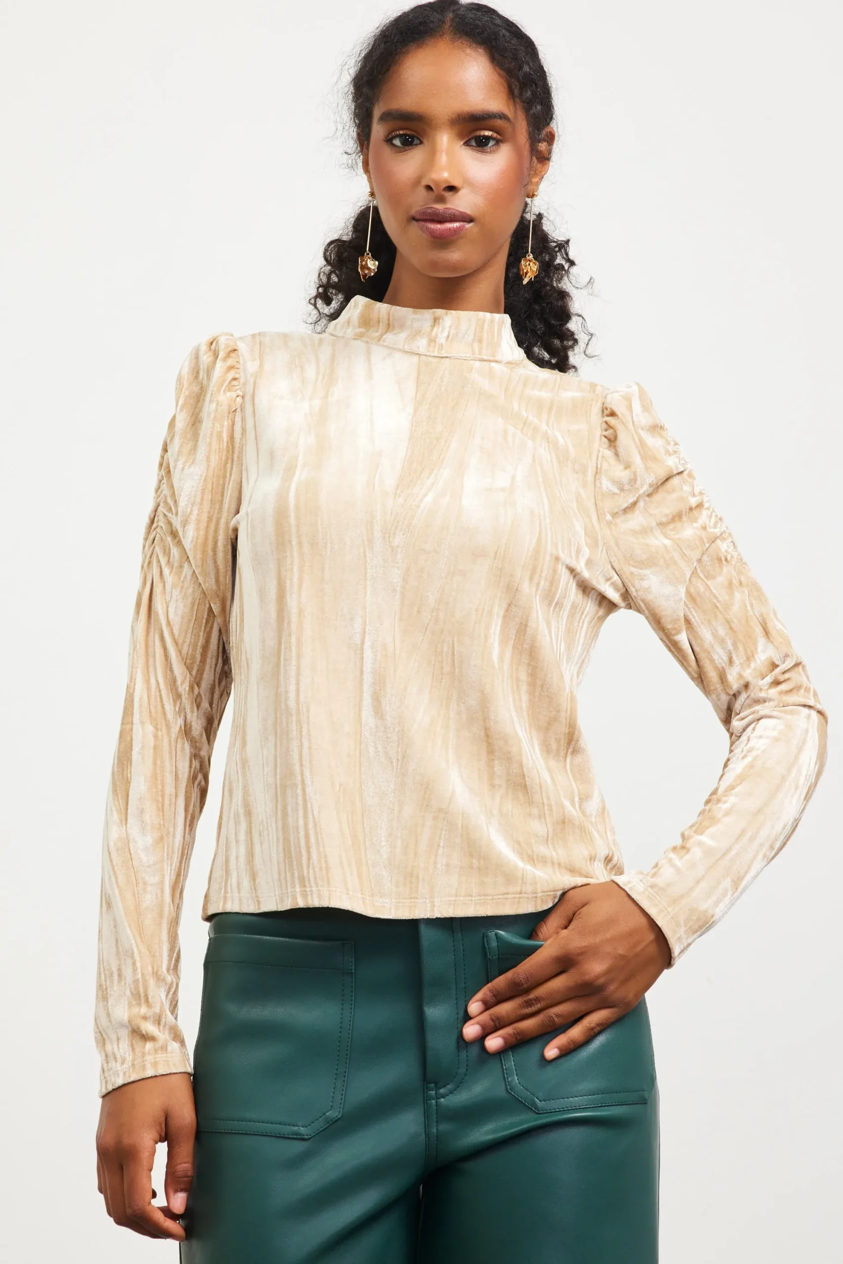 SKIES ARE BLUE Crinkled Velvet Mock Neck Top* Long Sleeve Tops