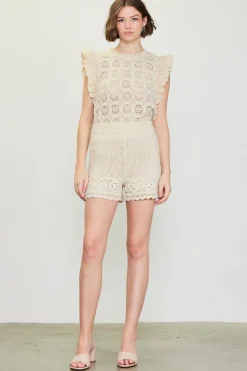 SKIES ARE BLUE Crochet Flutter Sleeve Top* Sleeveless Tops