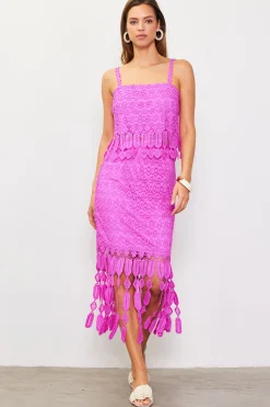 SKIES ARE BLUE Crochet Midi Skirt with Fringe Detail* Skirts