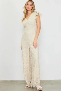 SKIES ARE BLUE Crochet Ruffled Sleeve Jumpsuit* Jumpsuits