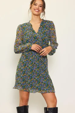 SKIES ARE BLUE Daisy Print Pleated Mini Dress* Mini Dresses