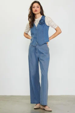 SKIES ARE BLUE Denim Vest With Detachable Rosette* Sleeveless Tops