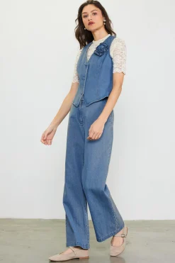 SKIES ARE BLUE Denim Vest With Detachable Rosette* Sleeveless Tops