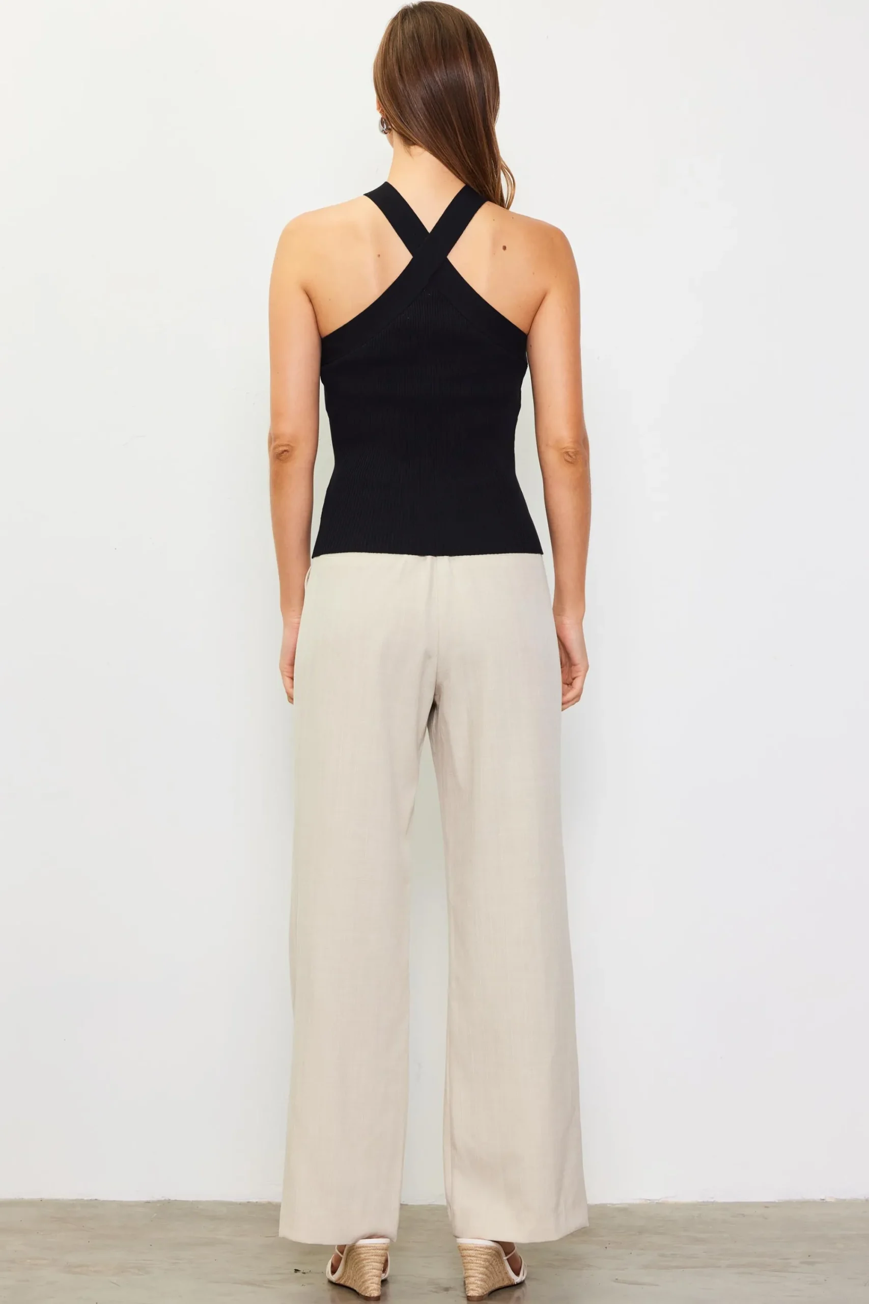 SKIES ARE BLUE Detachable Rosette Knit Halter Top* Sleeveless Tops