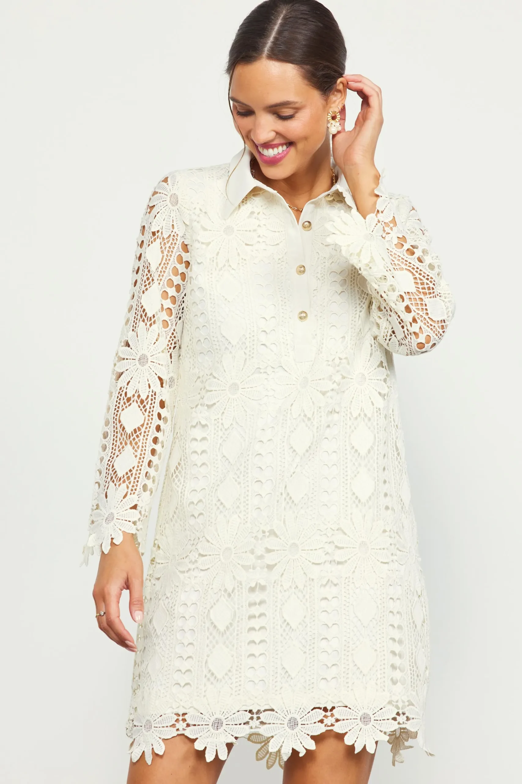 SKIES ARE BLUE Embroidered Eyelet Lace Mini Dress* Mini Dresses
