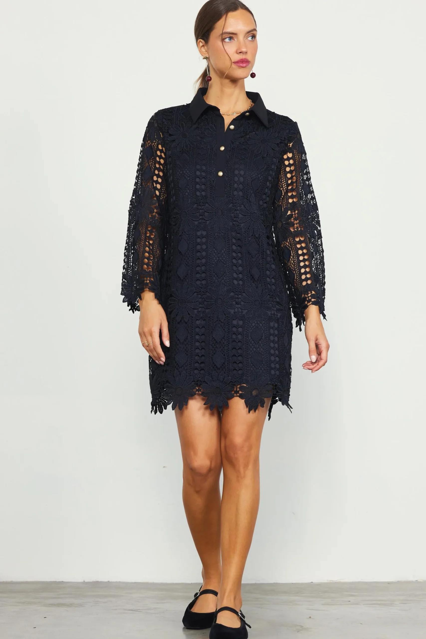 SKIES ARE BLUE Embroidered Eyelet Lace Mini Dress* Mini Dresses