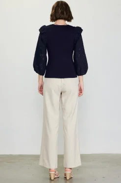 SKIES ARE BLUE Eyelet Ruffle Sleeve Knit Top* Long Sleeve Tops