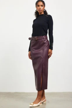 SKIES ARE BLUE Faux Leather Belted Midi Skirt* Skirts
