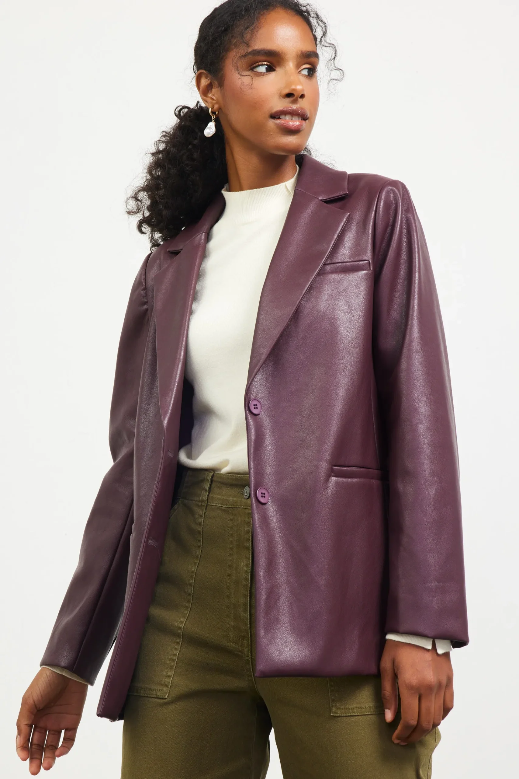 SKIES ARE BLUE Faux Leather Tailored Blazer* Outerwear|Blazers