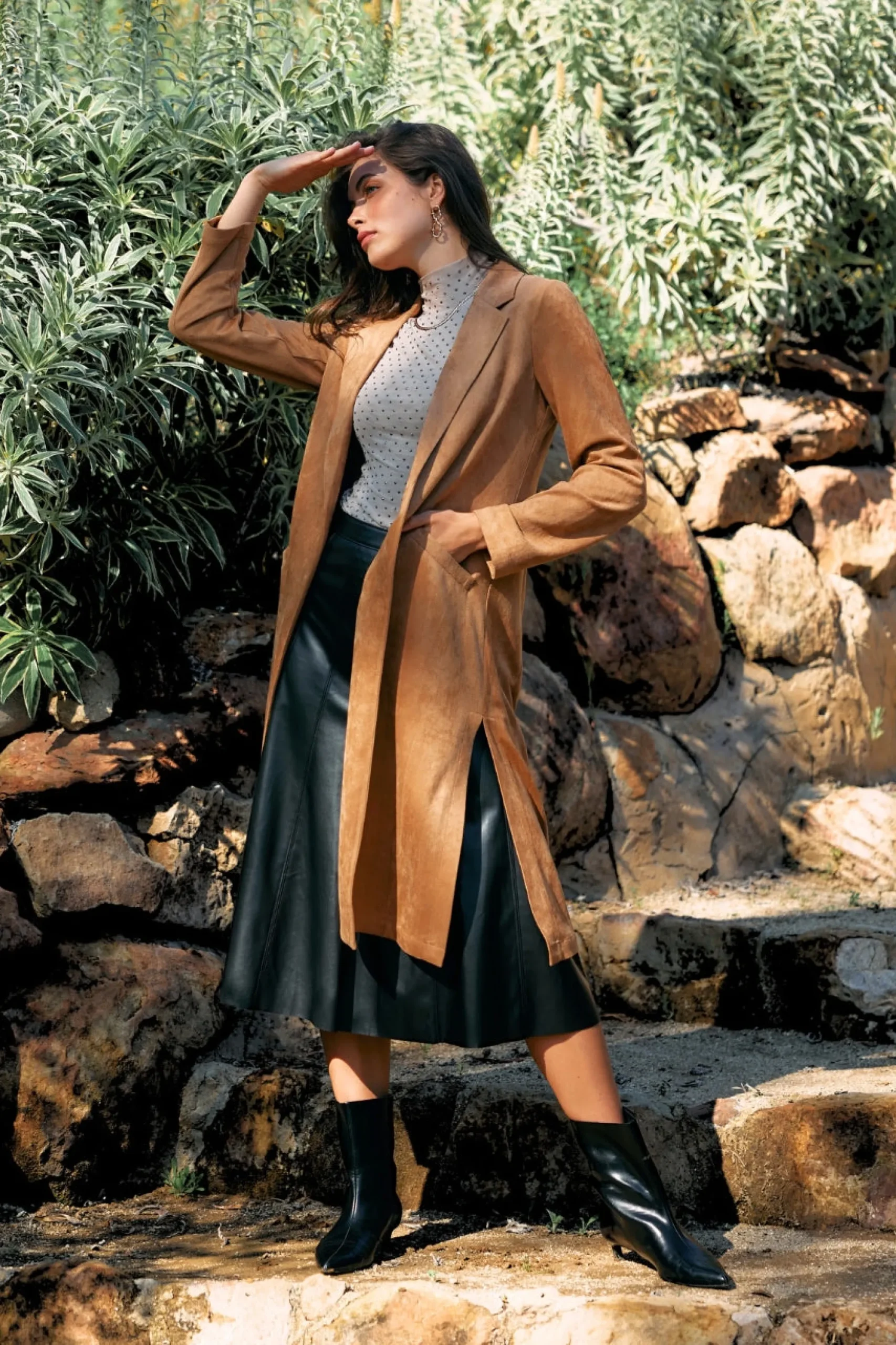 SKIES ARE BLUE Faux Suede Duster Coat* Outerwear