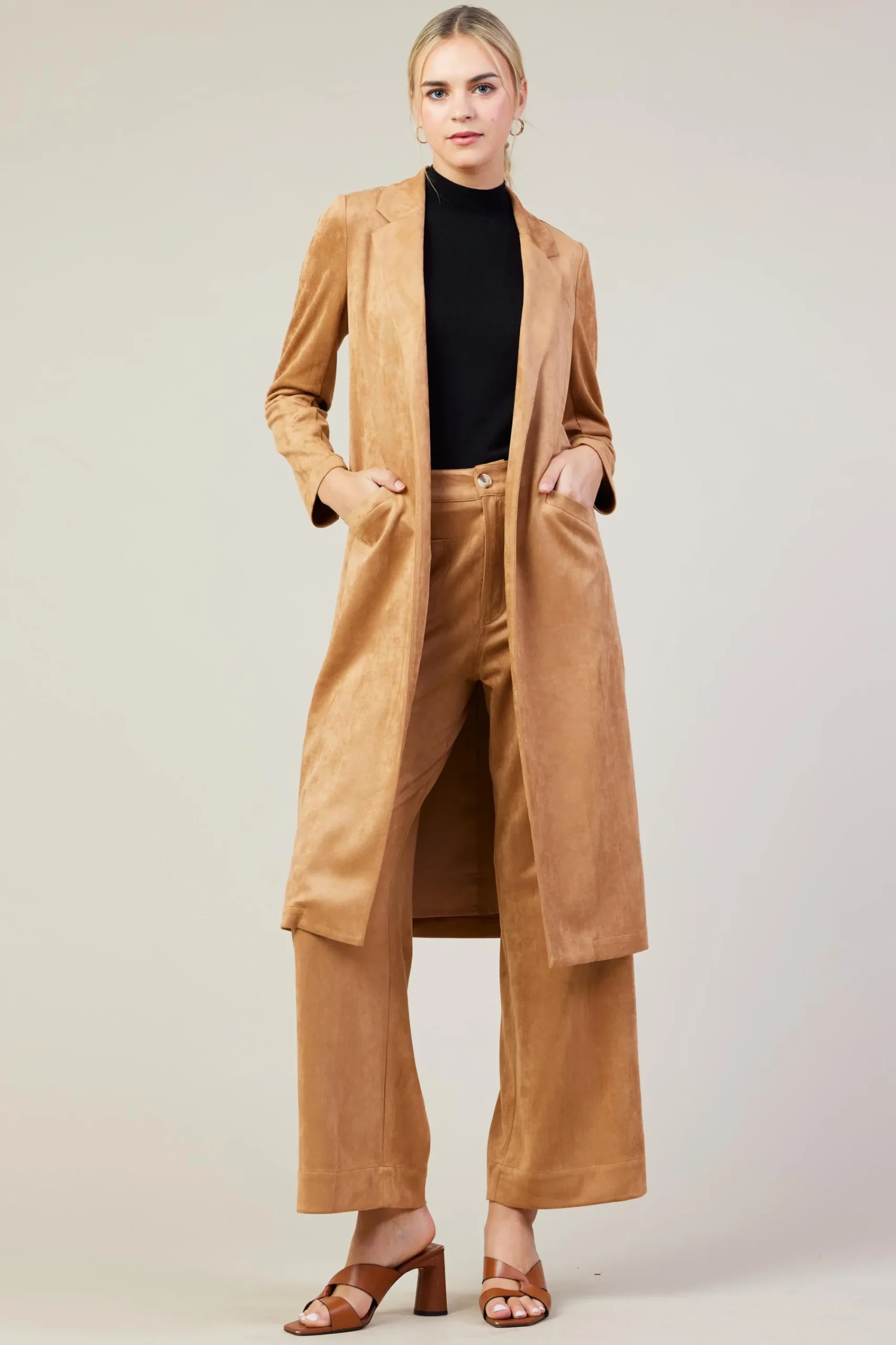 SKIES ARE BLUE Faux Suede Duster Coat* Outerwear