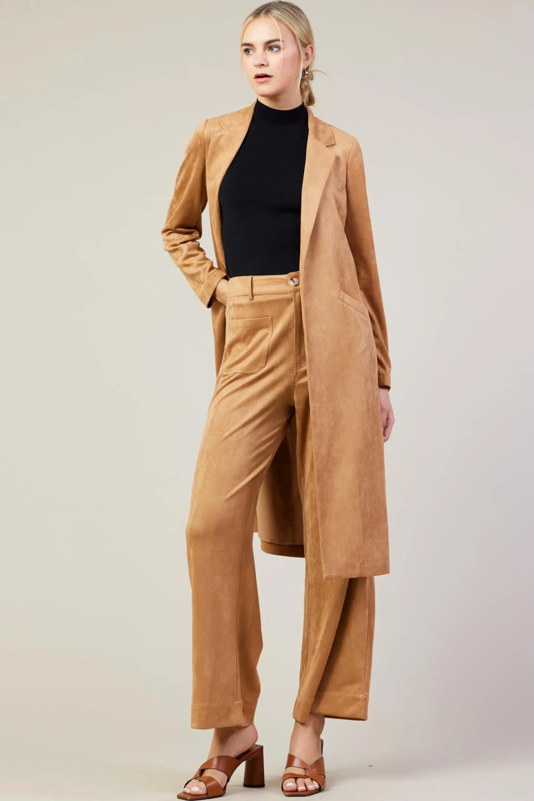 SKIES ARE BLUE Faux Suede Duster Coat* Outerwear