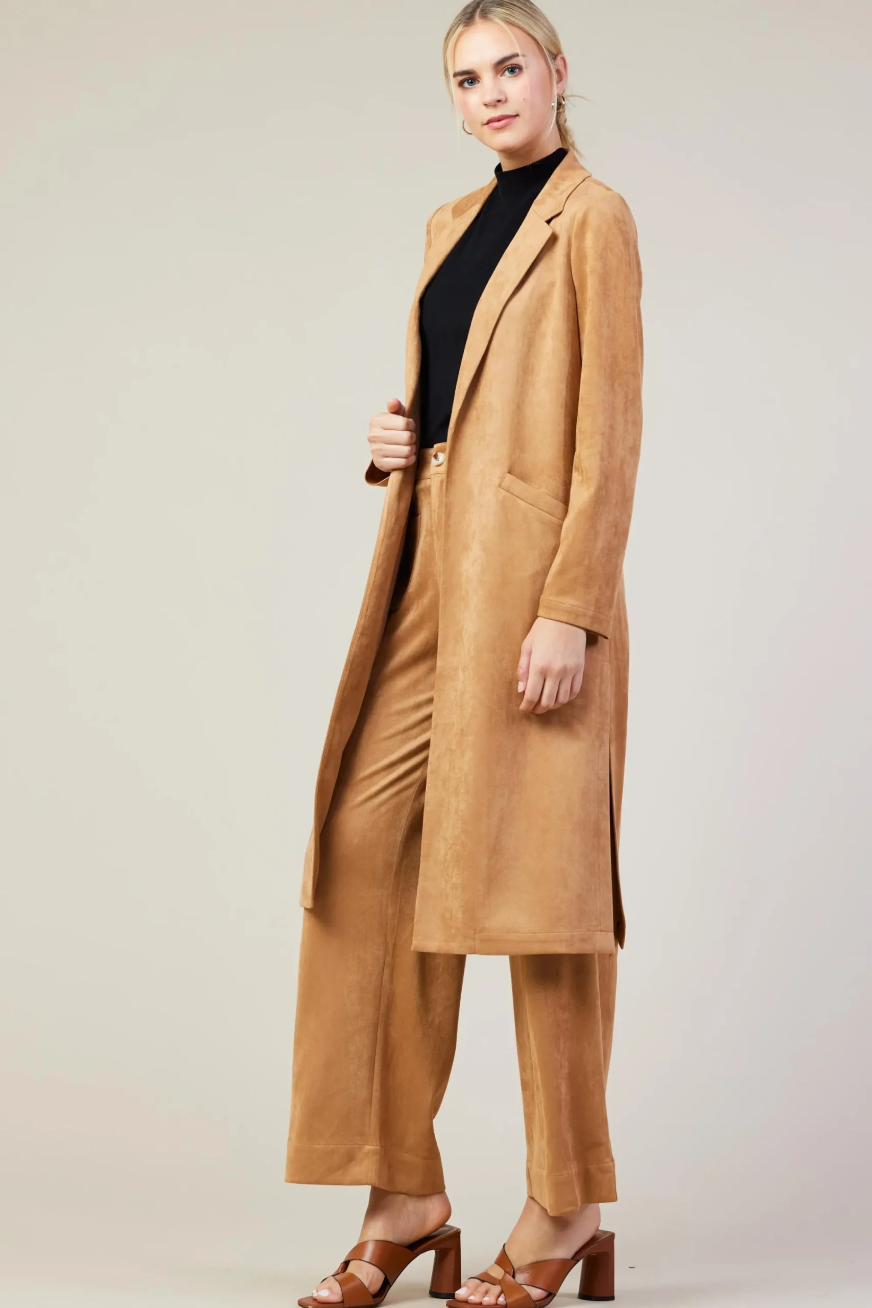 SKIES ARE BLUE Faux Suede Duster Coat* Outerwear