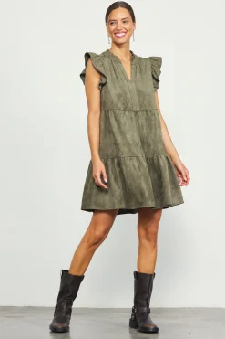 SKIES ARE BLUE Faux Suede Tiered Mini Dress* Mini Dresses