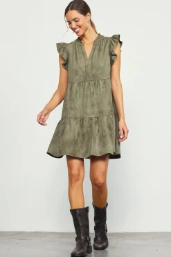 SKIES ARE BLUE Faux Suede Tiered Mini Dress* Mini Dresses