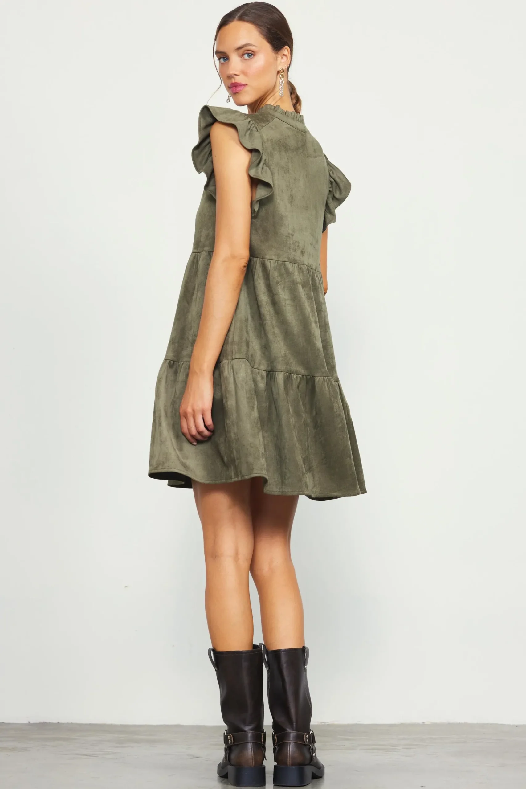 SKIES ARE BLUE Faux Suede Tiered Mini Dress* Mini Dresses