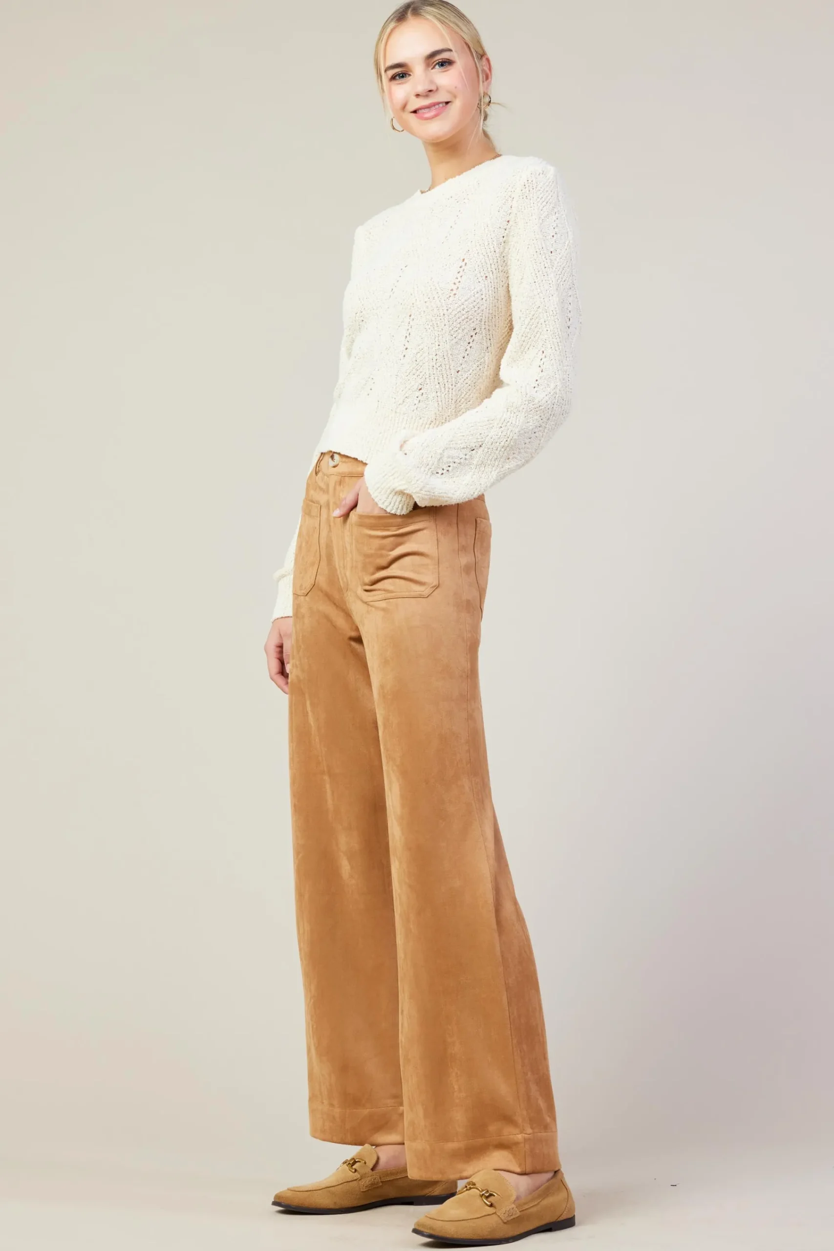 SKIES ARE BLUE Faux Suede Wide Leg Pant* Pants