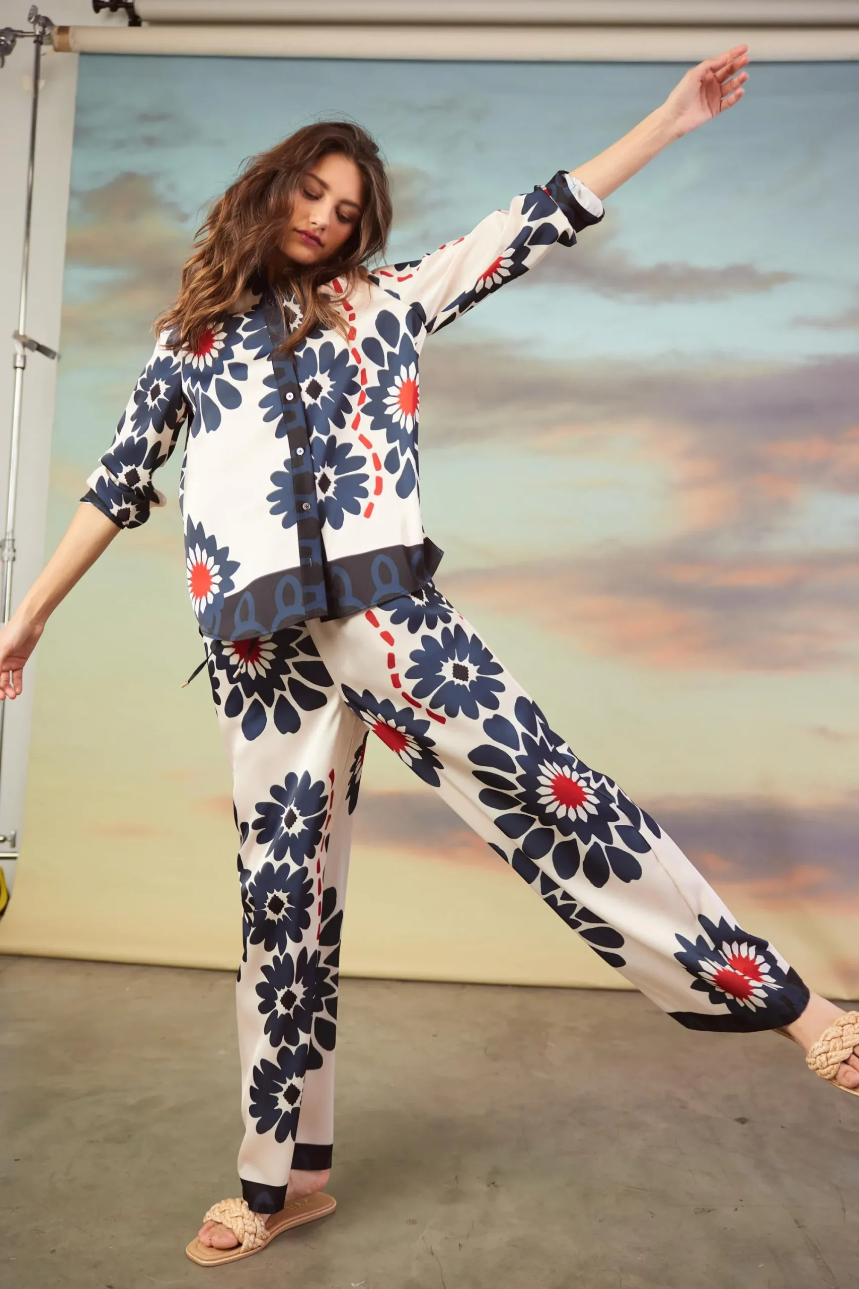 SKIES ARE BLUE Floral Print Elastic Waistband Pants* Pants