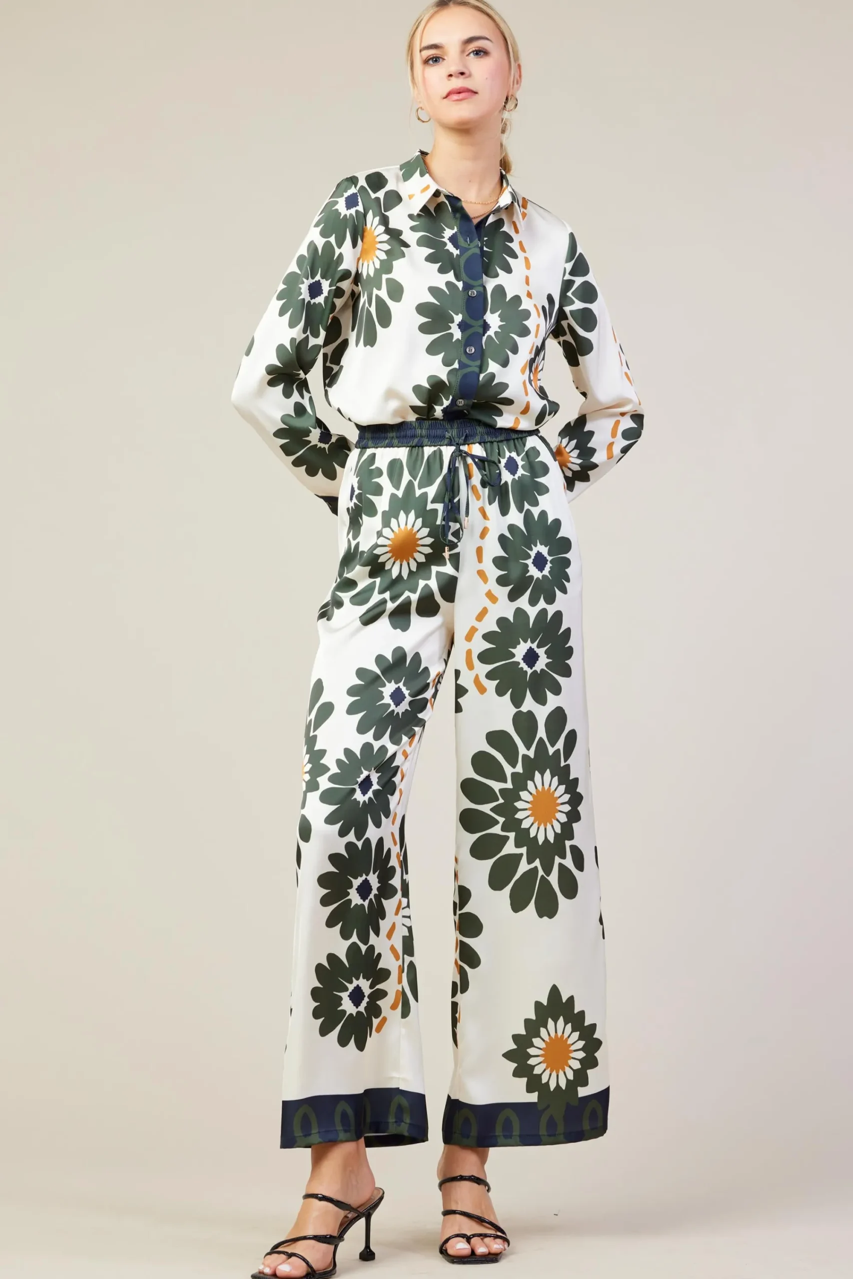 SKIES ARE BLUE Floral Print Elastic Waistband Pants* Pants