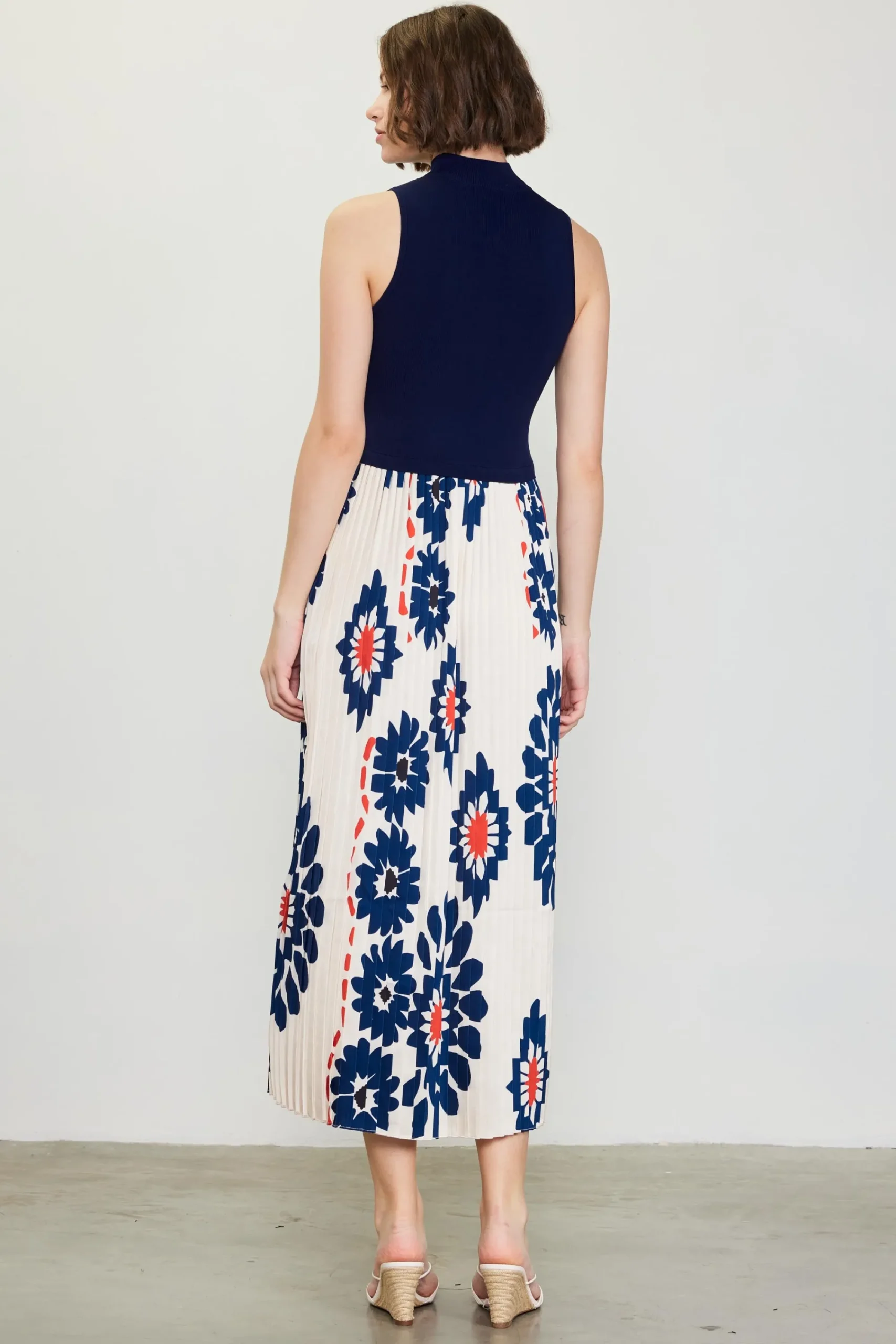 SKIES ARE BLUE Floral Print Mixed Media Dress* Midi Dresses