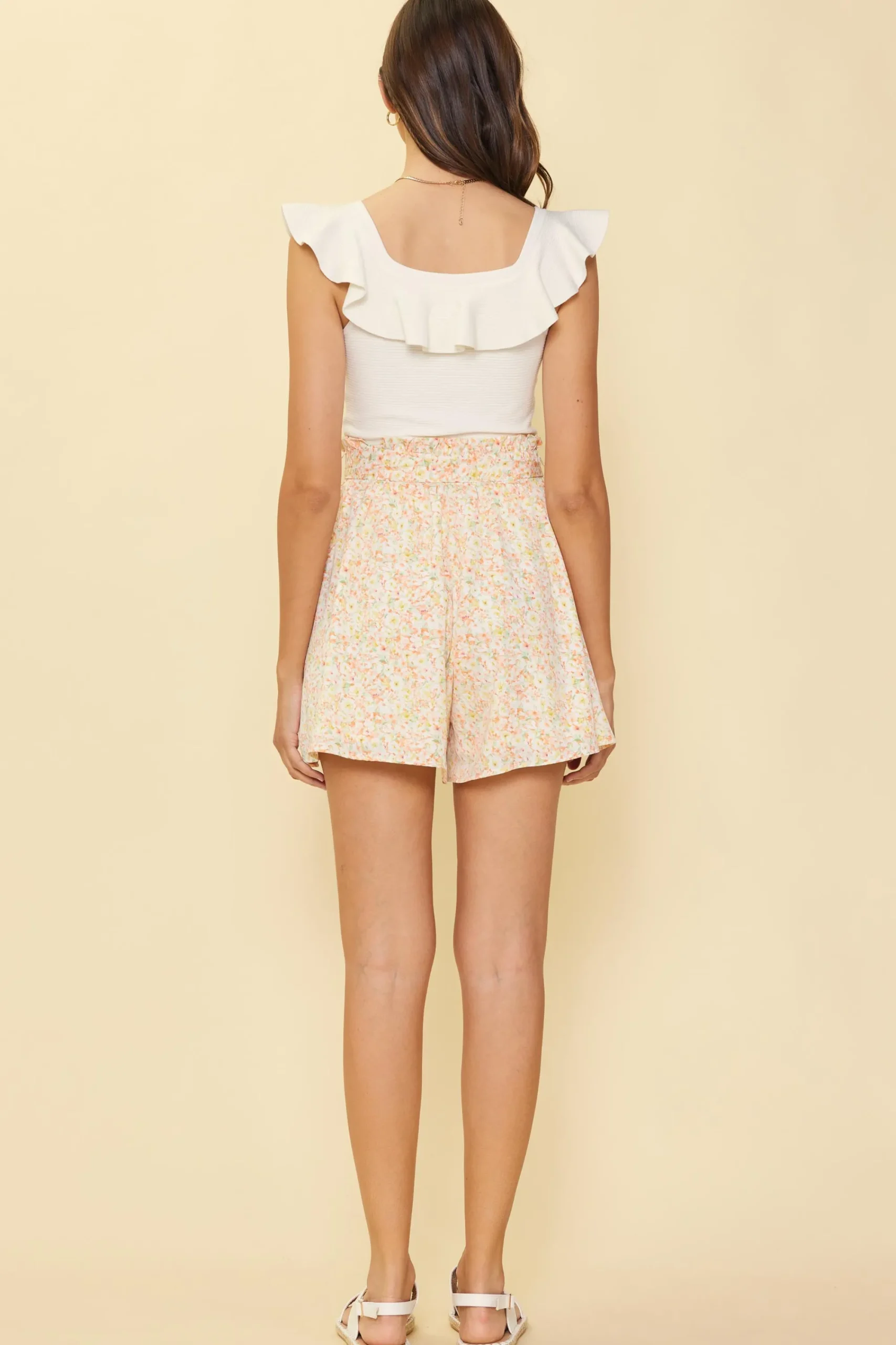 SKIES ARE BLUE Floral Print Paperbag Shorts* Shorts