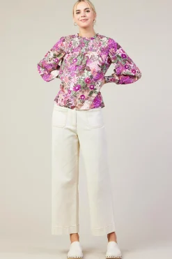 SKIES ARE BLUE Floral Print Smocked Neckline Blouse* Blouses|Long Sleeve Tops