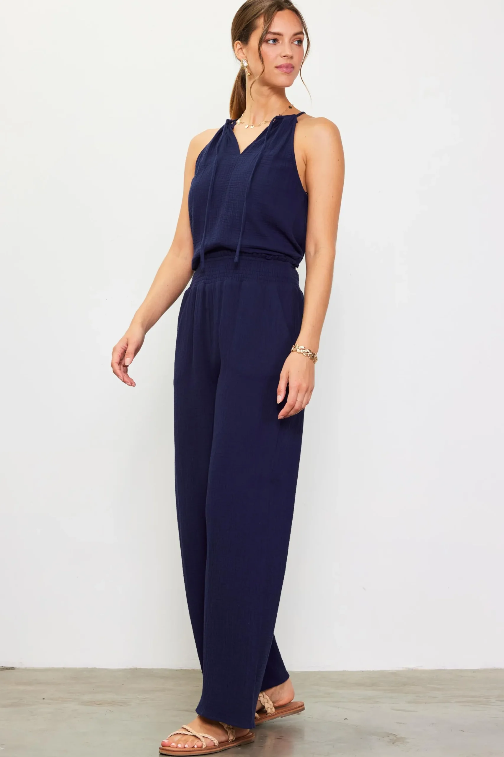 SKIES ARE BLUE Gaia Smocked Waist Wide Leg Pants* Pants