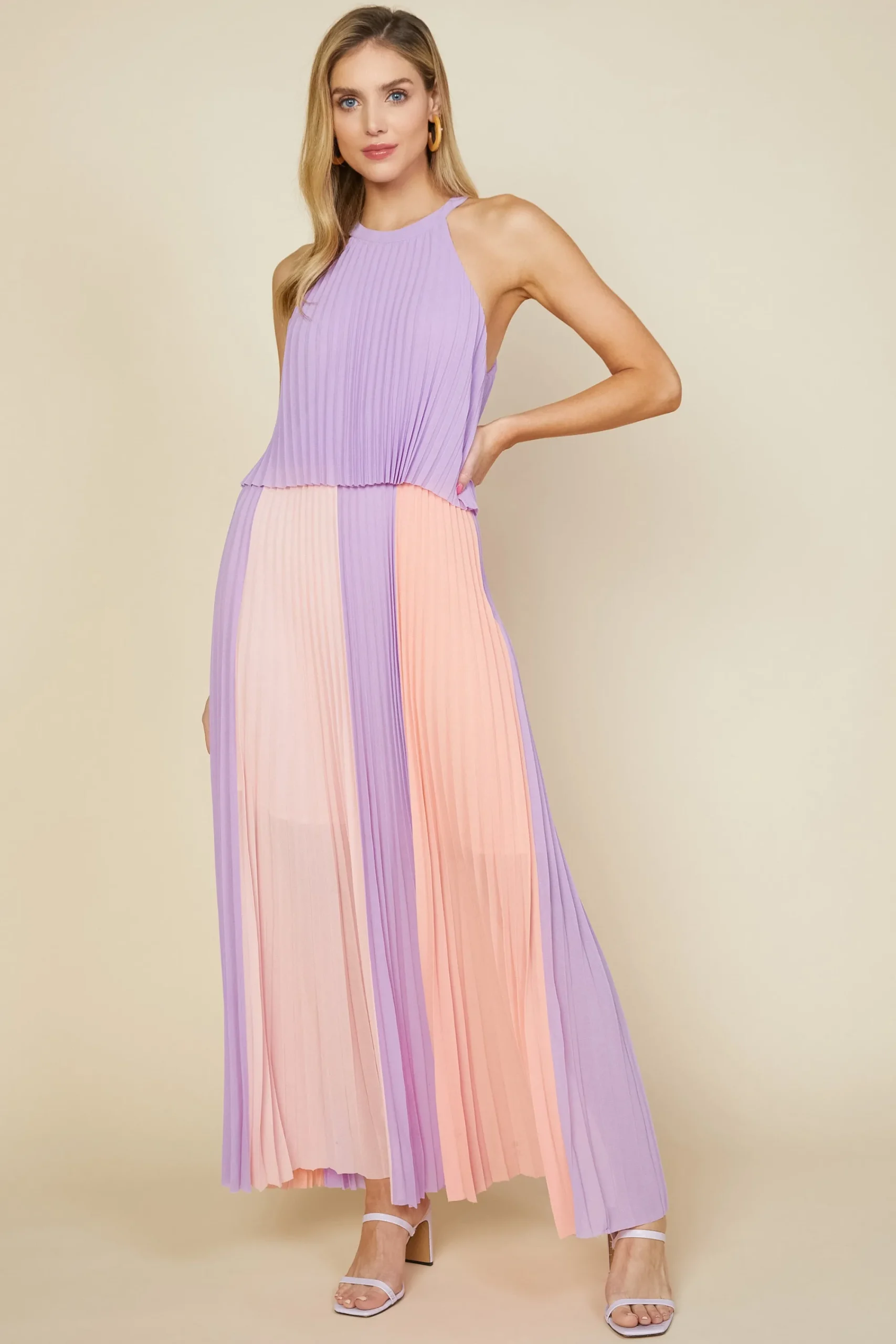 SKIES ARE BLUE Halter Pleated Maxi Dress* Maxi Dresses