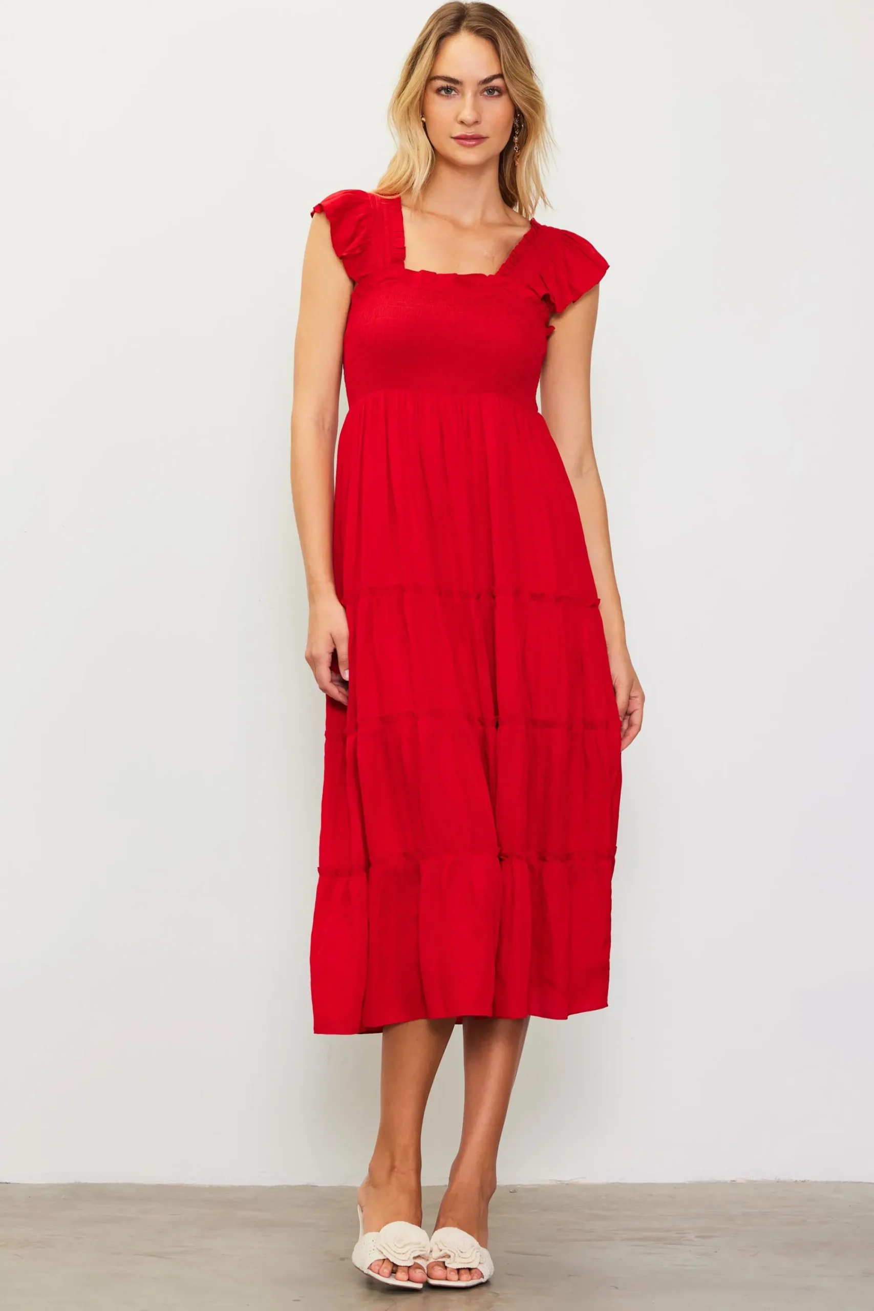 SKIES ARE BLUE Hathaway Tiered Midi Dress* Midi Dresses