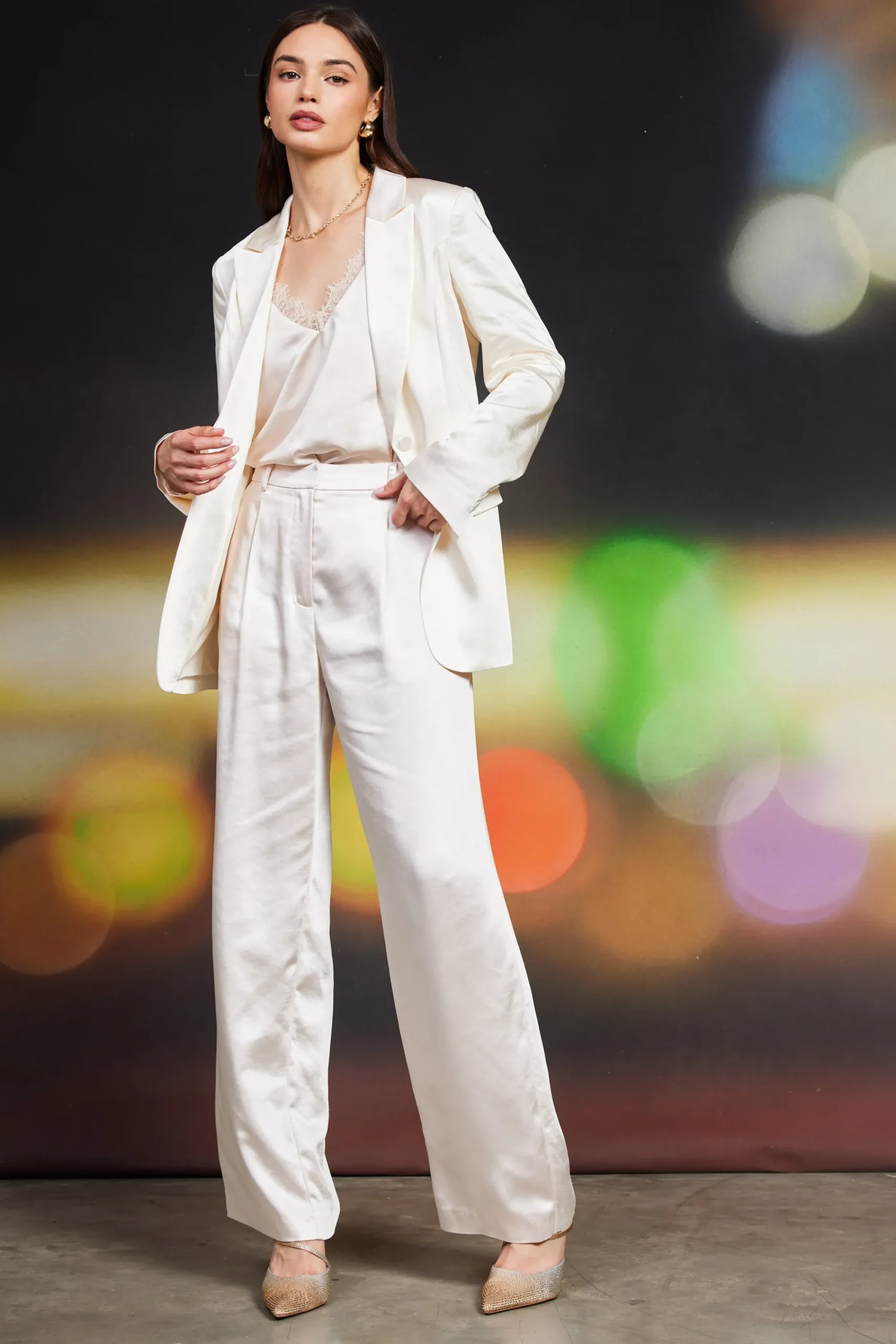 SKIES ARE BLUE High Waisted Satin Straight Leg Pant* Pants