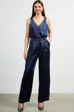 SKIES ARE BLUE High Waisted Satin Straight Leg Pant* Pants
