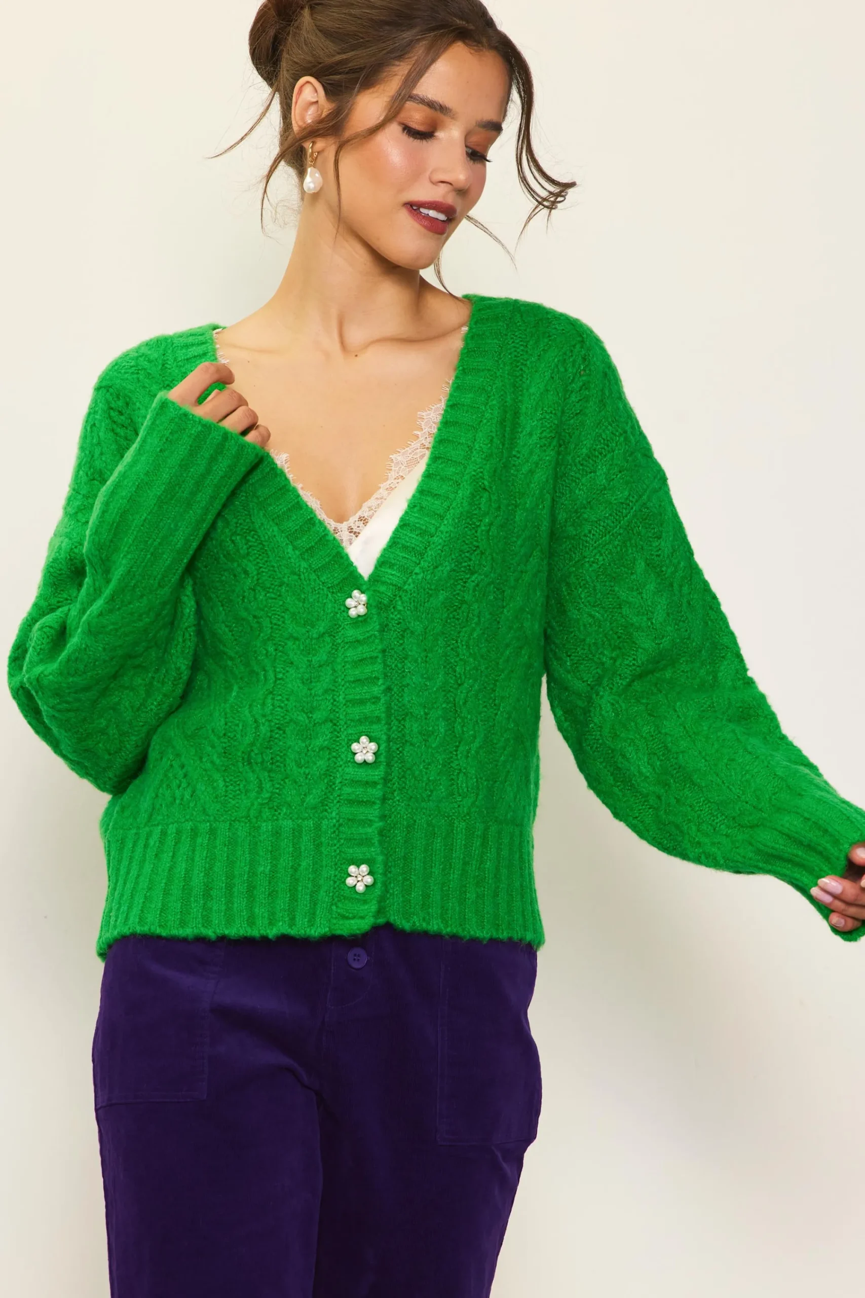 SKIES ARE BLUE Jewel Button Detail Cardigan* Outerwear|Sweaters